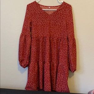 Maroon and White Polka Dot Babydoll Dress